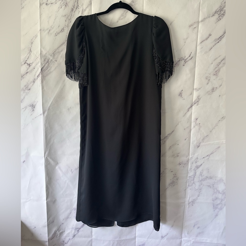 VINTAGE REO ORIGINALS Beaded Short Sleeve Black Dress WOMENS medium